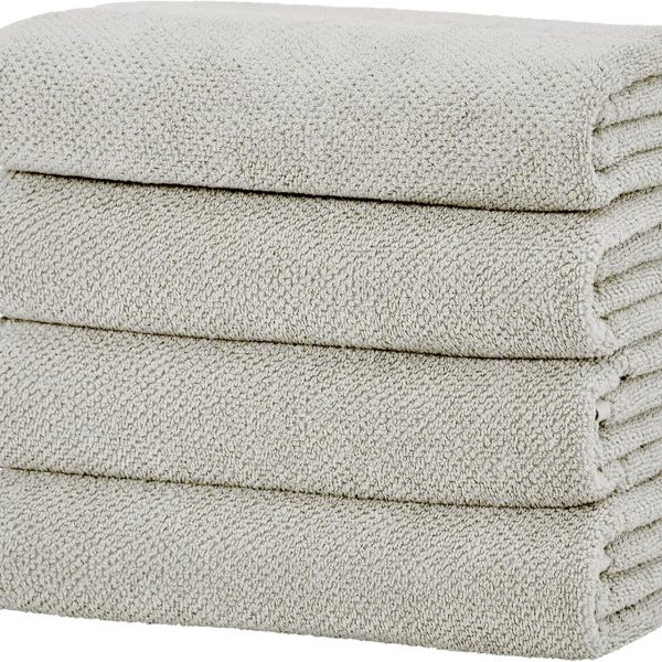 Grey Bath Towels - 100% Cotton 4 Pack 54x27 Bath Towel Set - Absorbent, Quick-Drying, Durable Towels for Bathroom Decor - Low-Twist, Two-Ply Fis (Light Grey)